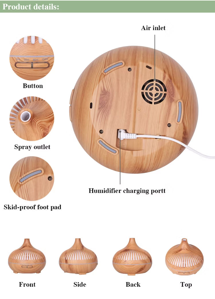 550ml Wood Grain Aromatherapy Essential Oil Diffuser with Remote – Ultrasonic Air Humidifier & Fragrance Scent Machine