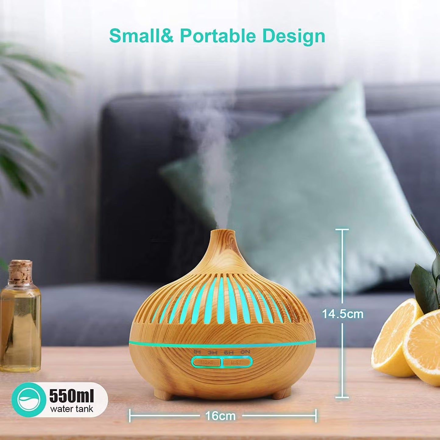 550ml Wood Grain Aromatherapy Essential Oil Diffuser with Remote – Ultrasonic Air Humidifier & Fragrance Scent Machine