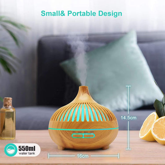 550ml Wood Grain Aromatherapy Essential Oil Diffuser with Remote – Ultrasonic Air Humidifier & Fragrance Scent Machine