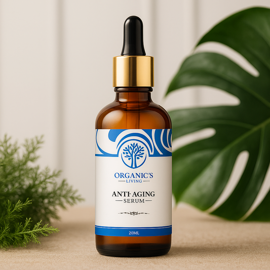 Glass bottle of anti-aging serum with hyaluronic acid for reducing wrinkles, fine lines, and improving skin glow