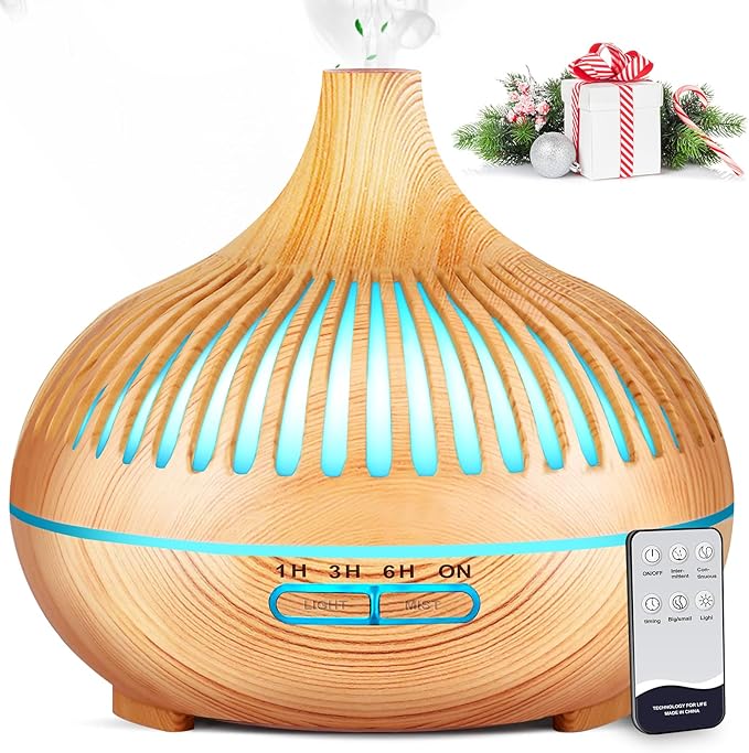 550ml Wood Grain Aromatherapy Essential Oil Diffuser with Remote – Ultrasonic Air Humidifier & Fragrance Scent Machine