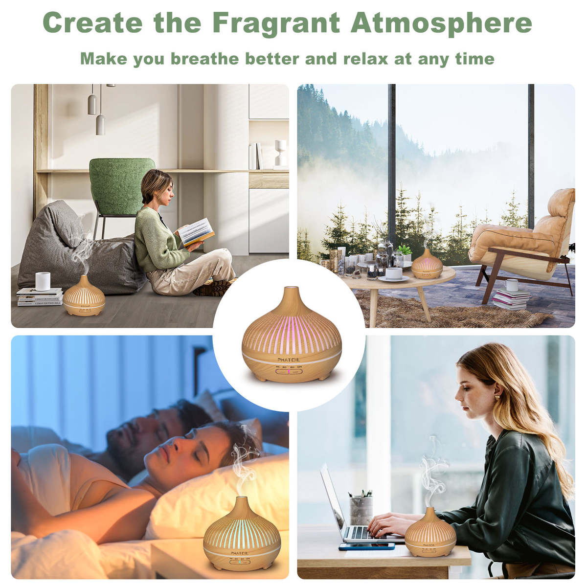 550ml Wood Grain Aromatherapy Essential Oil Diffuser with Remote – Ultrasonic Air Humidifier & Fragrance Scent Machine