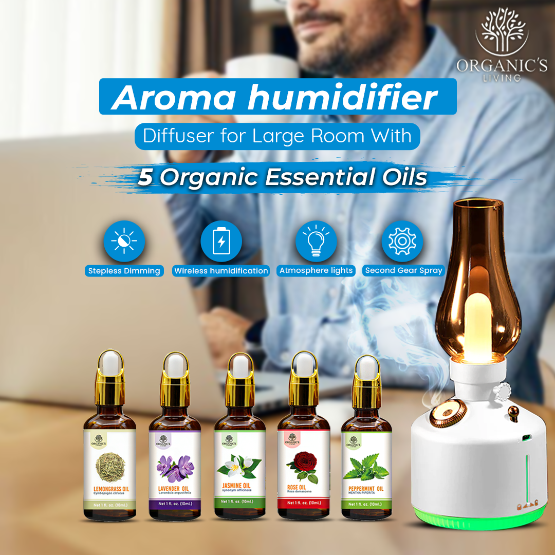 HUMIDIFIER AROMA DIFFUSER WITH "5" ORGANIC ESSENTIAL OILS DEAL